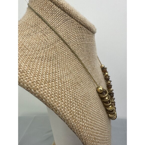 Tiger Eye Brown & Silver Beaded Necklace With Adjustable Chain - Picture 3 of 5